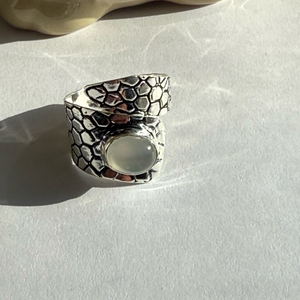 New Sterling Silver Textured Selenite Adjustable Wrap Ring